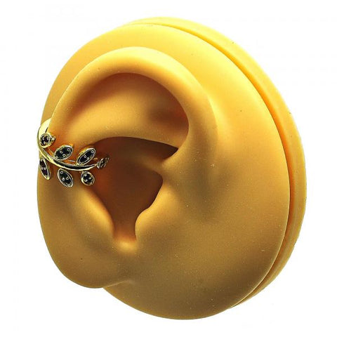 Arete Orejera 02.210.0729.1 Oro Laminado, Diseño de Oja, con Micro Pave Blanca, Pulido, Dorado