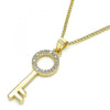 Collares con Dije 04.344.0010.20 Oro Laminado, Diseño de Llave, con Micro Pave Blanca, Pulido, Dorado