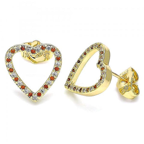Arete Dormilona 02.156.0522.1 Oro Laminado, Diseño de Corazon, con Micro Pave Granate y Blanca, Pulido, Dorado
