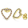 Arete Dormilona 02.156.0522.1 Oro Laminado, Diseño de Corazon, con Micro Pave Granate y Blanca, Pulido, Dorado