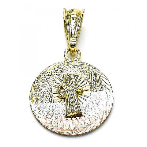 Dije Religioso 05.351.0222 Oro Laminado, Diseño de San Benito, Diamantado, Tricolor
