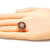 Anillo Multi Piedra 01.210.0105.1.07 Oro Laminado, Diseño de Flor, con Zirconia Cubica Rubi y Blanca, Pulido, Dorado