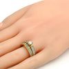 Anillo de Boda 01.99.0036.08 Oro Laminado, Diseño de Doble, con Zirconia Cubica Blanca y Micro PaveBlanca, Pulido, Dorado