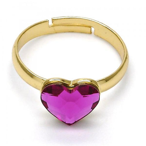 Anillo Multi Piedra 01.239.0002.9 Oro Laminado, Diseño de Corazon, con Cristales de Swarovski Fuchsia, Pulido, Dorado