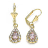 Arete Colgante 02.122.0116.2 Oro Laminado, Diseño de Gota, con Cristal Rosa y Blanca, Pulido, Dorado