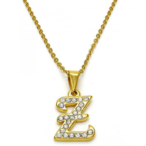 Collares con Dije 04.238.0031.1.18 Acero Inoxidable, Diseño de Iniciales y Rolo, Diseño de Iniciales, con Cristal Blanca, Pulido, Dorado