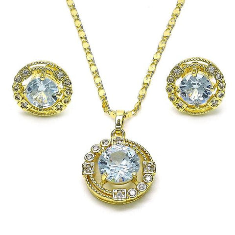 Juego de Arete y Dije de Adulto 10.196.0151 Oro Laminado, Diseño de Cluster, con Zirconia Cubica Blanca, Diamantado, Dorado