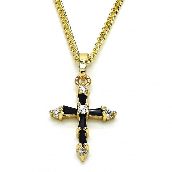 Collares con Dije 04.284.0009.2.20 Oro Laminado, Diseño de Cruz, con Zirconia Cubica Negro y Blanca, Pulido, Dorado