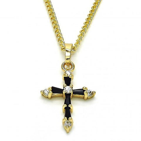 Collares con Dije 04.284.0009.2.20 Oro Laminado, Diseño de Cruz, con Zirconia Cubica Negro y Blanca, Pulido, Dorado