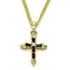 Collares con Dije 04.284.0009.2.20 Oro Laminado, Diseño de Cruz, con Zirconia Cubica Negro y Blanca, Pulido, Dorado