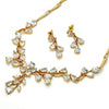 Collar y Arete 06.205.0004 Oro Laminado, Diseño de Flor y Oja, Diseño de Flor, con Zirconia Cubica Blanca, Pulido, Dorado