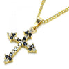 Collares con Dije 04.284.0010.2.22 Oro Laminado, Diseño de Cruz, con Zirconia Cubica Negro y Blanca, Pulido, Dorado