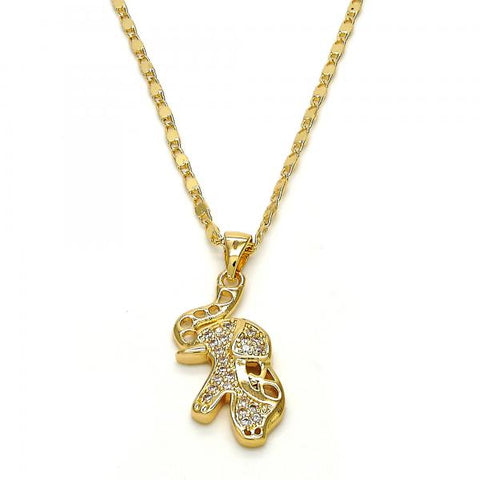 Collares con Dije 04.233.0017.18 Oro Laminado, Diseño de Elefante, con Micro Pave Blanca, Pulido, Dorado