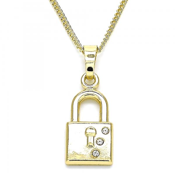 Collares con Dije 04.213.0211.20 Oro Laminado, Diseño de Candado, con Cristal Blanca, Pulido, Dorado