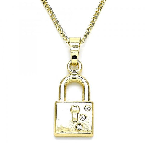 Collares con Dije 04.213.0211.20 Oro Laminado, Diseño de Candado, con Cristal Blanca, Pulido, Dorado
