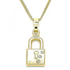 Collares con Dije 04.213.0211.20 Oro Laminado, Diseño de Candado, con Cristal Blanca, Pulido, Dorado