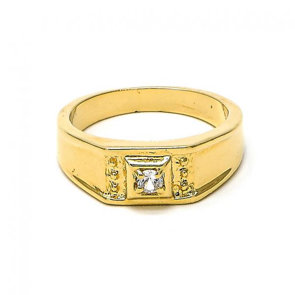 Anillo de Hombre 5.175.022.08 Oro Laminado, Diseño de Solitario, con Zirconia Cubica Blanca, Diamantado, Dorado