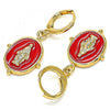 Arete Colgante 02.377.0026.1 Oro Laminado, Diseño de Virgen Maria, Esmaltado Rojo, Dorado