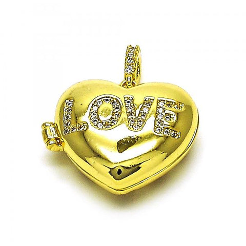 Dije Relicario 05.341.0077 Oro Laminado, Diseño de Corazon y Amor, Diseño de Corazon, con Micro Pave Blanca, Pulido, Dorado