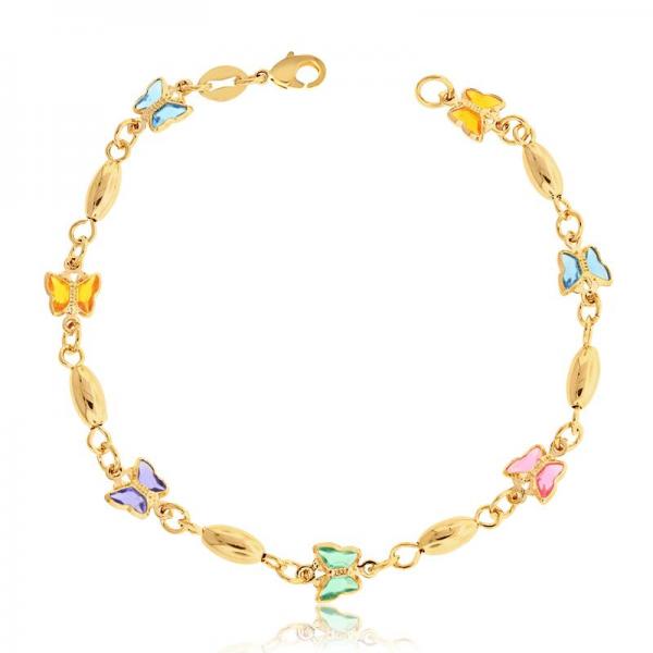 Pulsera Elegante 03.32.0176.07 Oro Laminado, Diseño de Mariposa, con Cristal Multicolor, Pulido Multicolor, Dorado