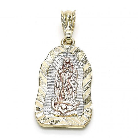 Dije Religioso 05.351.0076 Oro Laminado, Diseño de Guadalupe, Diamantado, Tricolor