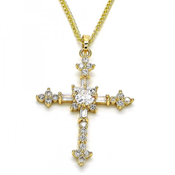 Collares con Dije 04.284.0011.22 Oro Laminado, Diseño de Cruz, con Zirconia Cubica Blanca, Pulido, Dorado