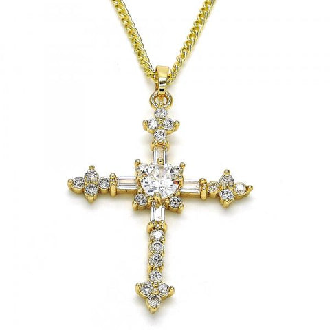 Collares con Dije 04.284.0011.22 Oro Laminado, Diseño de Cruz, con Zirconia Cubica Blanca, Pulido, Dorado