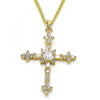 Collares con Dije 04.284.0011.22 Oro Laminado, Diseño de Cruz, con Zirconia Cubica Blanca, Pulido, Dorado