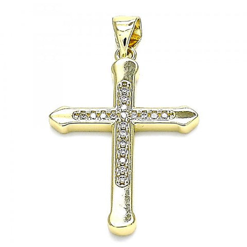 Dije Religioso 05.213.0089 Oro Laminado, Diseño de Cruz, con Micro Pave Blanca, Pulido, Dorado