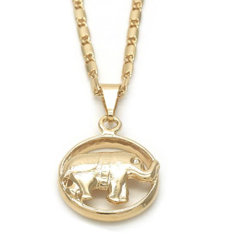 Collares con Dije 04.09.0166.18 Oro Laminado, Diseño de Elefante, Pulido, Dorado