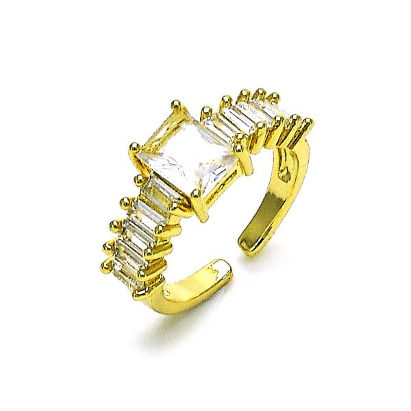 Anillo Multi Piedra 01.341.0107 Oro Laminado, Diseño de Baguette, con Zirconia Cubica Blanca, Pulido, Dorado