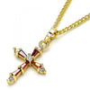Collares con Dije 04.284.0009.1.22 Oro Laminado, Diseño de Cruz, con Zirconia Cubica Granate y Blanca, Pulido, Dorado