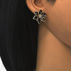 Arete Dormilona 02.64.0639.4 Oro Laminado, Diseño de Flor, con Cristal Negro y Zirconia CubicaBlanca, Pulido, Dorado