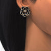 Arete Dormilona 02.64.0641.4 Oro Laminado, Diseño de Flor, con Cristal Negro y Blanca, Pulido, Dorado