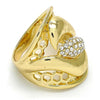 Anillo Multi Piedra 01.160.0003.08 Oro Laminado, Diseño de Flor, con Cristal Blanca, Pulido, Dorado