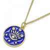 Collares con Dije 04.362.0032.1.20 Oro Laminado, Diseño de Ojo Griego y Estrella, Diseño de Ojo Griego, con Micro Pave Blanca, Esmaltado Azul, Dorado