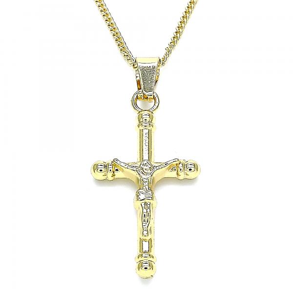 Collares con Dije 04.242.0101.20 Oro Laminado, Diseño de Crucifijo, Pulido, Dorado