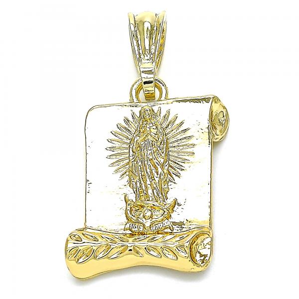 Dije Religioso 05.351.0139 Oro Laminado, Diseño de Guadalupe, Pulido, Dorado