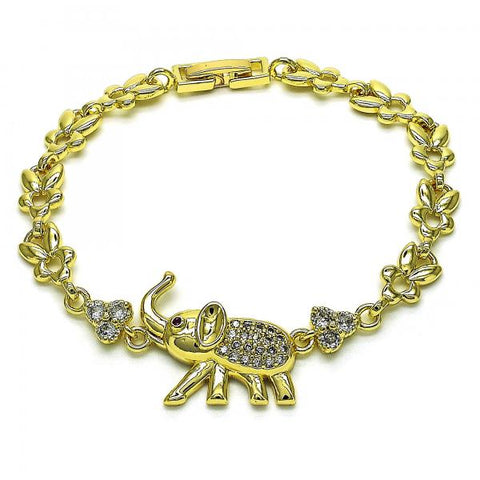 Pulsera Elegante 03.284.0025.07 Oro Laminado, Diseño de Elefante y Oja, Diseño de Elefante, con Micro Pave Blanca y Rubi, Pulido, Dorado