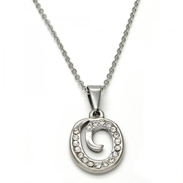 Collares con Dije 04.238.0024.18 Acero Inoxidable, Diseño de Iniciales y Rolo, Diseño de Iniciales, con Cristal Blanca, Pulido, Acero