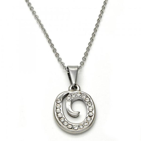 Collares con Dije 04.238.0024.18 Acero Inoxidable, Diseño de Iniciales y Rolo, Diseño de Iniciales, con Cristal Blanca, Pulido, Acero