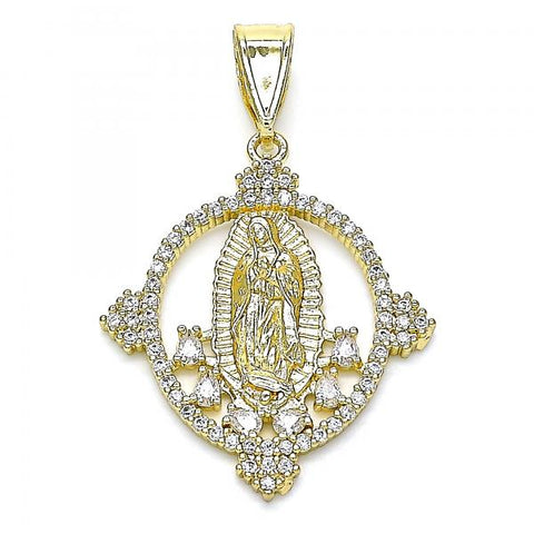 Dije Religioso 05.253.0117 Oro Laminado, Diseño de Guadalupe, con Zirconia Cubica Blanca, Pulido, Dorado