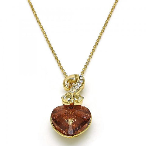 Collares con Dije 04.239.0044.6.18 Oro Laminado, Diseño de Corazon, con Cristales de Swarovski Copper y Aurore Boreale, Pulido, Dorado