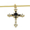 Collares con Dije 04.284.0011.2.22 Oro Laminado, Diseño de Cruz, con Zirconia Cubica Negro y Blanca, Pulido, Dorado