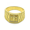 Anillo de Hombre 01.380.0018.12 Oro Laminado, Diseño de Crucifijo, Pulido, Dorado