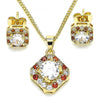 Juego de Arete y Dije de Adulto 10.344.0016.1 Oro Laminado, con Micro Pave Granate y Blanca, Pulido, Dorado
