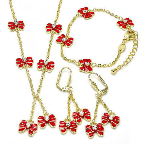 Juego de Arete y Dije de Nino 06.60.0004.3 Oro Laminado, Diseño de Mariposa, con Cristal Blanca, Esmaltado Rojo, Dorado