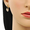 Arete Gancho Frances 02.122.0082 Oro Laminado, Diseño de Oja, con Zirconia Cubica Blanca, Pulido, Dorado