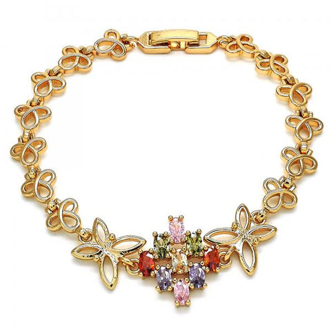 Pulsera Elegante 03.323.0002.07 Oro Laminado, Diseño de Mariposa, con Zirconia Cubica Multicolor, Pulido, Dorado