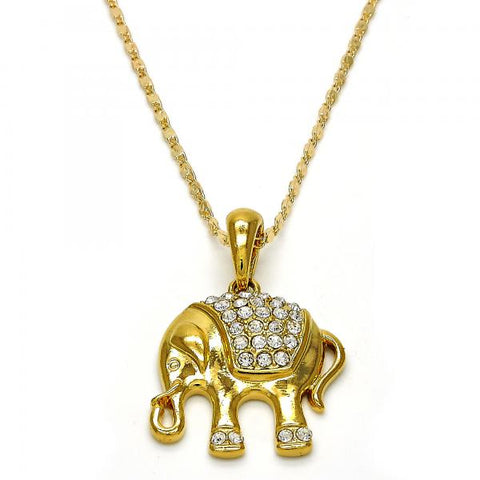 Collares con Dije 04.118.0116.18 Oro Laminado, Diseño de Elefante, con Cristal Blanca, Pulido, Dorado